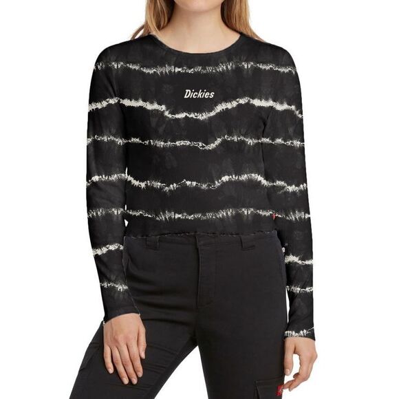 Dickies Tops - Dickies Juniors' Long-Sleeve Tie-Dyed T-Shirt - Black/White Stripes‎ - Size L